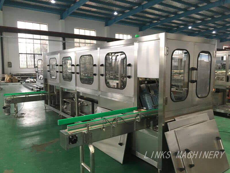 What are the main aspects of the working process of the barreled mineral water production line